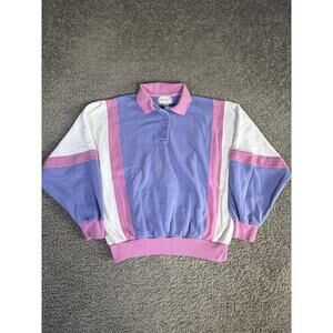Mark Scot Sweatshirt Womens L Purple Pullover Fleece Collared Colorblock